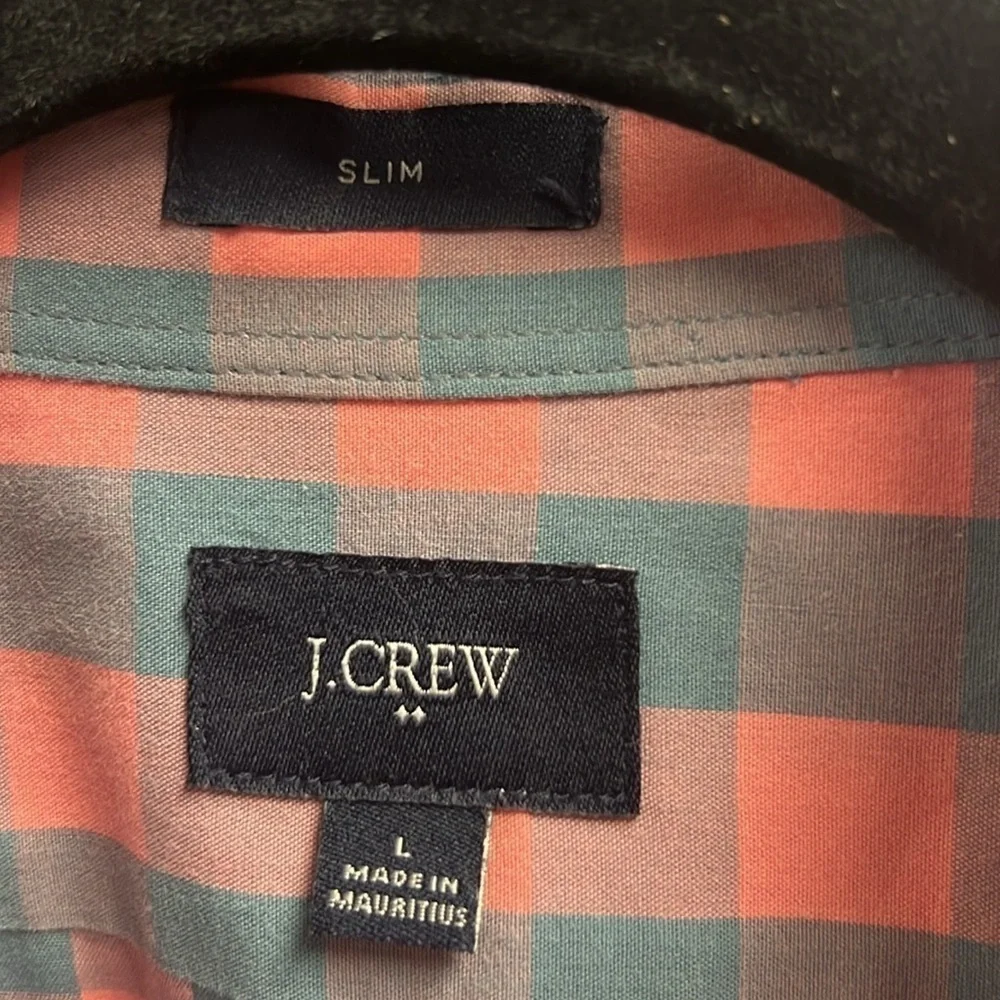 Men’s J.Crew large Sim fit salmon and blue/gray long sleeve button up